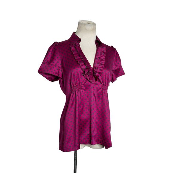Banana Republic fuchsia gray polka dots short sleeves blouse size 4 - Picture 8 of 12
